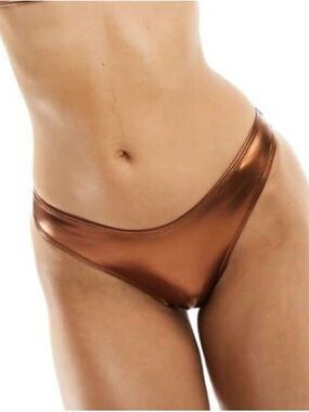 THE FROLIC Sapphire High Leg Bikini Bottom in Bronze Metallic Size 4